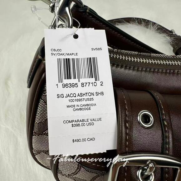 COACH Ashton Bag In Signature Jacquard Shoulder/Crossbody CBJ00 Silver/Oak/Maple - Picture 6 of 12